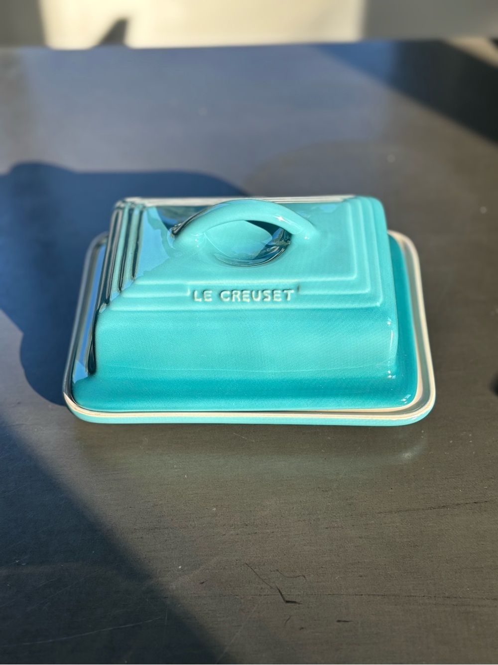 Le Creuset Caribbean Blue Stoneware European Butter Dish with Lid